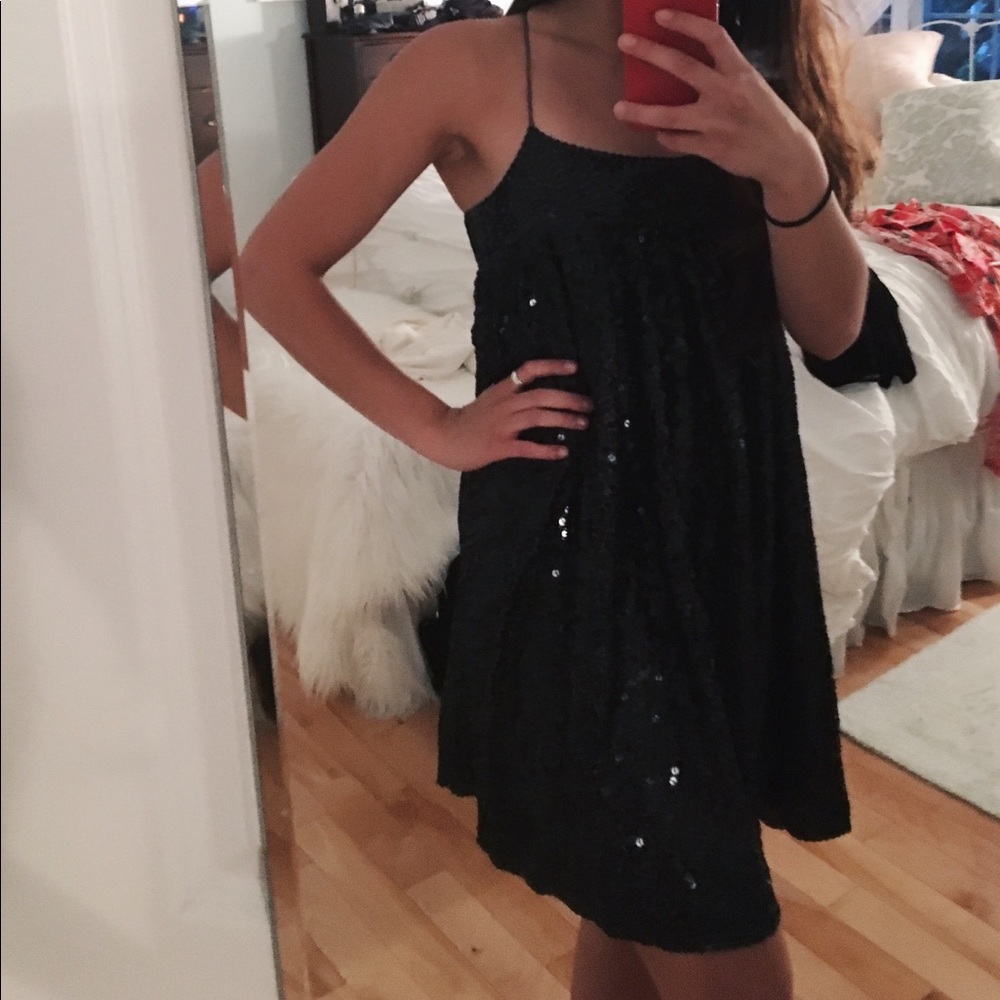 Chan Luu Sequin Black Baby Doll Dress